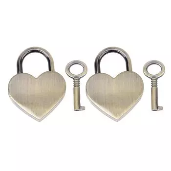 2 Sets Heart Lock Metal Vintage Padlock Household Craft Supplies with Keys 30x39mmAncient Gold