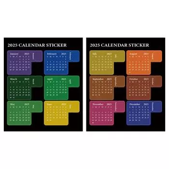 2 Sheets 2025 Calendar Stickers Yearly Monthly Shcedule Organizers Notebook Journal Planner Index Stickers Kawaii Bookmarks