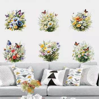 2 листа/комплект Цветы Бабочки Наклейка на стену Самоклеящаяся Водонепроницаемая ПВХ Съемная Гостиная