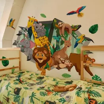 2 sheets/set Self-adhesive Animal Wall Stickers Cartoon Wallpaper Living Room 2 Sheets/Set