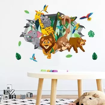 2 sheets/set Self-adhesive Animal Wall Stickers Waterproof Wallpaper Children s Room 2 Sheets/Set