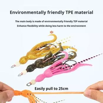 2 шт. 10,5 см/7 г мягкая приманка в виде кальмара из термопластичного эластомера с крючками с двумя бородками, светящаяся в темноте, бионическая, разноцветная розовый