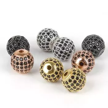 2 шт., 10 мм, инкрустация бриллиантами, медные круглые бусины, металлические аксессуары для ювелирных изделий, украшение «сделай сам» 10mm 2pcs золотой