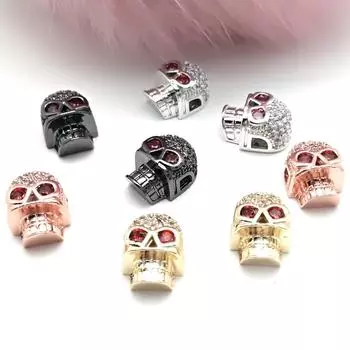 2 шт. 10x13 мм ретро цирконий блестящие глаза череп бусины для DIY браслет аксессуары для изготовления ювелирных изделий золотой