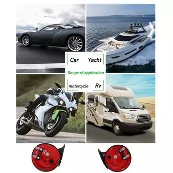 2 шт., 12 В, универсальный двухтональный звуковой сигнал для автомобиля, мотоцикла, воздушный звуковой сигнал, громкий электрический звуковой сигнал в виде улитки, водонепроницаемый красный