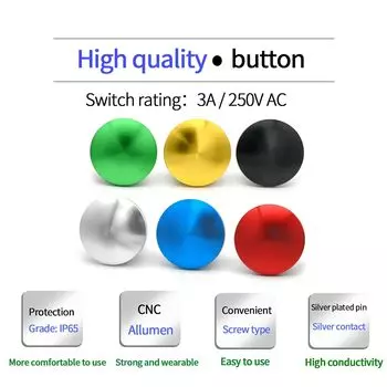 2 шт. 16 мм грибовидная кнопка мгновенного действия IP65 водонепроницаемая 12 В 24 В 36 В постоянного тока 110 В 250 В переменного тока 5A SPST чёрный