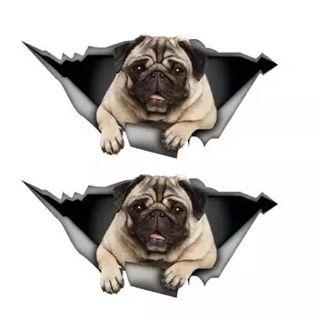 2 шт. 17x8 см Мопс в прихожей Смешная водонепроницаемая виниловая наклейка на автомобиль Декор для экстерьера