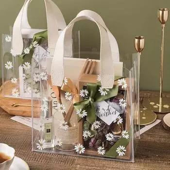 2 шт. 18x20x10 см прозрачная подарочная упаковка сумка с ручками пластиковая водонепроницаемая подарочная сумка для вечеринки многоразовая прозрачная сумка из ПВХ для покупок упаковка конфет бежевый