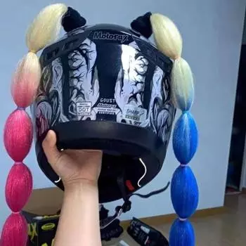 2 шт./1 пара косичек для мотоциклетного шлема с присоской, цветные женские косички из полиэстера, парик с завитками, двойная косичка для мотоциклетных шлемов