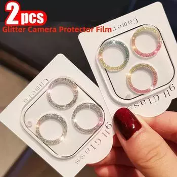 2 шт. [1 шт. серебристый + 1 шт. цветной] блестящая защитная пленка из закаленного стекла для объектива камеры для iphone 15 14 13 12 11 Pro Max mini 15 plus promax iphone 15 Plus разноцветный