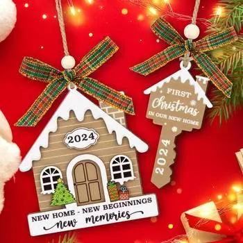 2 шт. 2024 Новый домашний набор украшений Первый домашний рождественский елочный подвесной декор деревянные украшения