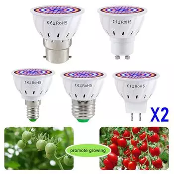 2 шт. 220 В светодиодная лампа для выращивания растений, светодиодная лампа полного спектра, внутреннее освещение, освещение для растений, гидропонная система, ящик для выращивания растений E27 48leds-2PCS&AC 220V