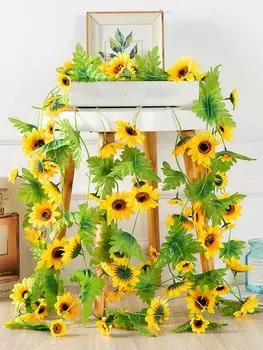 2 шт., 230 см, искусственный цветок подсолнечника, виноградная лоза, шелковая бытовая вечеринка, свадебная арка, декор, кондиционер, украшения для водопроводных труб