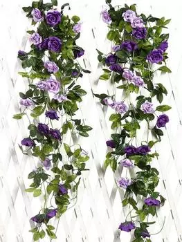 2 шт. 240 см гирлянда из зеленых листьев винограда искусственные цветы розы поддельные растения виноград для свадебной арки DIY сад стена украшение для дома вечеринка бордовый