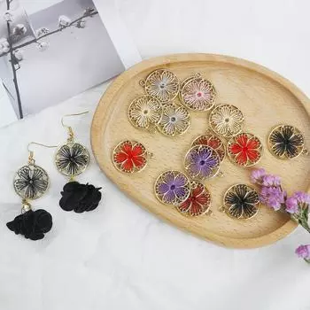 2 шт. 25 мм сплав круглый пять листьев цветок эмаль подвески подвеска для ювелирных изделий DIY аксессуары бордовый