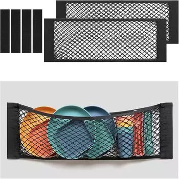 2 шт. 25x80 см сетчатая сумка для хранения, эластичная грузовая сетка с крючками и петлями, вместительная сетка для багажника автомобиля, настенная наклейка, сумка для автомобиля, домашнего хранения 25CMX80CM чёрный