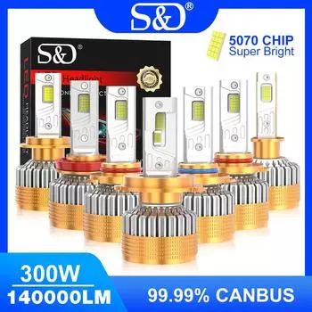 2 шт. 300 Вт 140000LM H1 H4 H7 светодиодные лампы для фар Canbus H8 H11 9005 HB3 9006 HB4 9012 Hir2 Turbo светодиодный светильник с тремя медными трубками авто налобный фонарь супер яркий H1