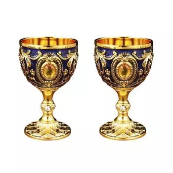 2 шт. 30 мл Бокал для вина Винтажный Средневековый Кубок Питьевой стакан Металлический бокал для вина Дорожный кубок Домашнее украшение Вечеринка C