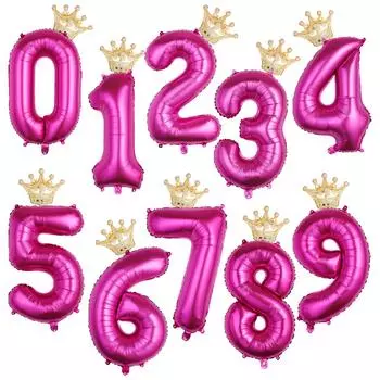 2 шт. 32-дюймовый розовый красный воздушный шар из алюминиевой фольги с цифрой и короной для украшения первого дня рождения мальчика и девочки 32inch