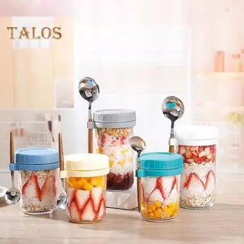 2 шт. 350 мл чашка для овсянки, стеклянные контейнеры для овса на ночь, герметичные контейнеры для приготовления завтрака, стеклянный контейнер для йогурта, салата, хлопьев, фруктовая банка с крышками 2pcs светло-желтого