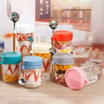 2 шт. 350 мл чашка для овсянки, стеклянные контейнеры для овса на ночь, герметичные контейнеры для приготовления завтрака, стеклянный контейнер для йогурта, салата, хлопьев, фруктовая банка с крышками зелёный