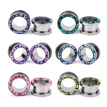 2 шт. 3-30 мм мерцающие полые ушные датчики вилки и туннели винт расширитель носилок для ушей ювелирные изделия для пирсинга 5mm розовый