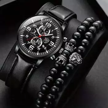 2 шт./3 шт./компл., 1 шт. модные мужские кварцевые часы с деловым календарем и 1 шт. браслет/2 шт. браслеты, идеальный выбор для подарков