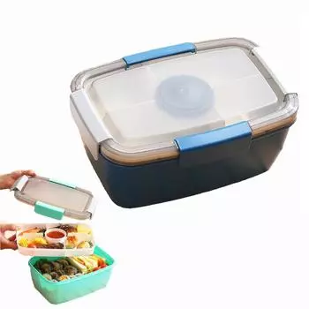 2 шт. 3-унциевые стаканчики для соуса, штабелируемые, без бисфенола А, большой контейнер для салата, миска для обеда - Better Adult Bento Lunch Box 68 унций, поднос с 5 отделениями синий