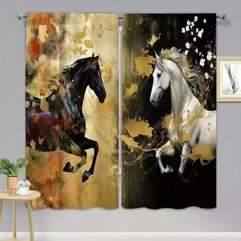 2 шт. 3D цифровая печать в стиле ар-деко шторы с изображением лошадей для гостиной, спальни, шторы с изображением жеребцов, полиэстеровые шторы для окон 2x50W130H(CM)40x51in&Hook