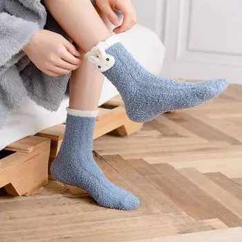 2 шт. 3D милые мультяшные животные осень-зима плюшевые и утолщенные теплые носки средней длины носки для сна носки-тапочки из кораллового флиса розовый