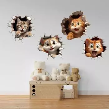 2 шт. 3D наклейки на стену с мультяшной мышью и кошкой, самоклеящиеся съемные водонепроницаемые высококачественные ПВХ-материалы, износостойкая наклейка F