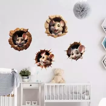 2 шт. 3D наклейки на стену с изображением мультяшной мыши и кошки, самоклеящиеся съемные водонепроницаемые высококачественные ПВХ F