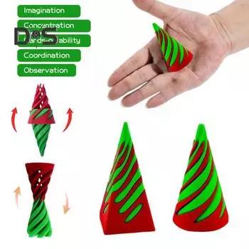 2 шт. 3D-печатная спиральная конусная игрушка, невозможная пирамида, сквозная скульптура, вихревая нить, иллюзия, снятие стресса, для детей и взрослых, мини-спиральная конусная игрушка-фиджет зелёный