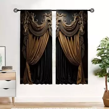 2 шт. 3D-печатные шторы в европейском стиле - светофильтрация, три варианта подвесных конструкций для гостиной, спальни, офиса, домашнего декора W50H130(CM)x2pcs&HOOK