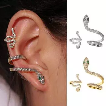 2 шт. 3D серьги-гвоздики в форме змеи, крутые индивидуальные блестящие стразы, винтажные легкие роскошные серьги-каффы, украшения для ушей, ювелирные изделия с животными серебряный