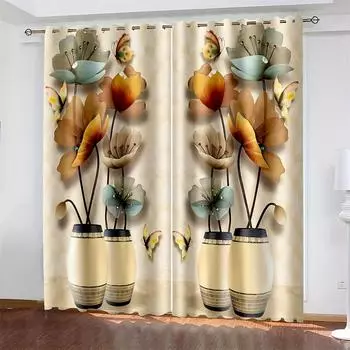 2 шт. 3D ваза цветы цифровая печать занавеска гостиная шторы люверсы верхние шторы гостиная офис украшение дома 2x50W100H(CM)&Grommet Top