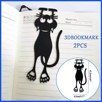 2 шт. 3D закладка с милым котом и животным, стерео кавайная мультяшная дурацкая закладка, студенческий подарок 2pcs чёрный
