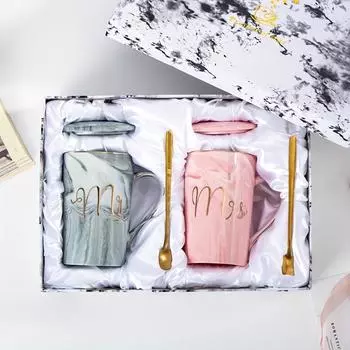 2 шт. 400 мл кофейные кружки керамические мраморные принты парные чашки свадебные подарки для жениха и невесты супружеские пары подарок на годовщину 401-500ml