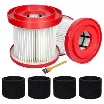2 шт. 49-90-1900 HEPA-фильтр для беспроводного пылесоса Milwaukee M18 0780-20 0880-20, с 4 пенопластовыми рукавными фильтрами и 1 щеткой CHINA