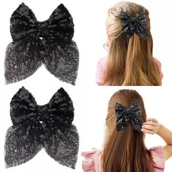 2 шт. 4 дюйма Бутик Волосы Блеск Блестящие Пайетки Хвост Сетка Лента Зажимы-крокодильчики Заколки Вечеринка Девочки Дети