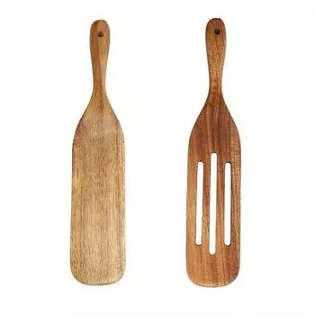 2 шт./4 шт. Деревянные кухонные принадлежности, Набор премиальных тиковых лопаток-спатул с прорезями, ложек для антипригарной посуды, для приготовления пищи на кухне, термостойкие 2pcs