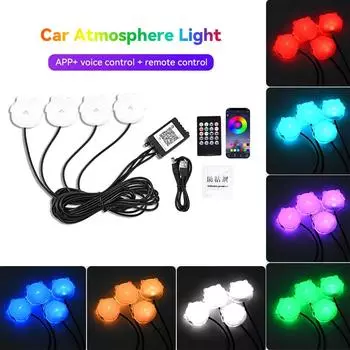 2 шт./4 шт. светодиодная автомобильная атмосферная лампа 5 В USB внутренняя подсветка окружающего настроения подсветка для ног USB декоративные автоматические APP голосовое управление огни