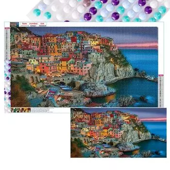 2 шт. 5D DIY полная круглая алмазная картина с дрелью Пейзаж Декор для дома Искусство 70x40 см #