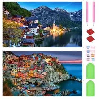 2 шт 5D DIY полная круглая дрель Алмазная картина Пейзаж Декор для дома Искусство 70x40см U