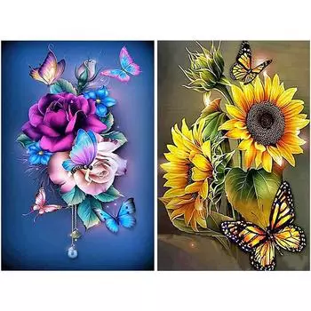 2 шт 5D DIY Полная круглая дрель Алмазная картина Животное Бабочка Декор Искусство AU K2063 K2064