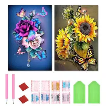 2 шт 5D DIY Полная круглая дрель Алмазная картина Животное Бабочка Декор Искусство AU K2063 K2064