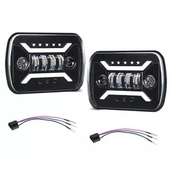 2 шт. 5x7 7x6 светодиодные фары, прямоугольные фары H6054 с дальним и ближним светом, DRL, поворотник чёрный