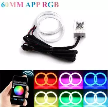 2 шт. 60 мм RGB Автомобильные мотоциклетные ангельские глазки Фара Гало Кольца Декоративные огни