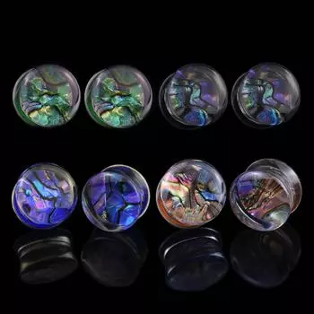 2 шт. 6-50 мм разноцветные ракушки узор ушные пробки туннели калибры удлинитель для ушей двойной расклешенный заглушка пирсинг украшения для тела для женщин мужчин 6mm зелёный