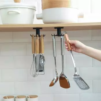 2 шт. 6-крючковые самоклеящиеся кухонные крючки, вращающиеся на 360 градусов, для подвешивания сумок, одежды и многого другого, простые в установке и использовании 6x6x5.5cm